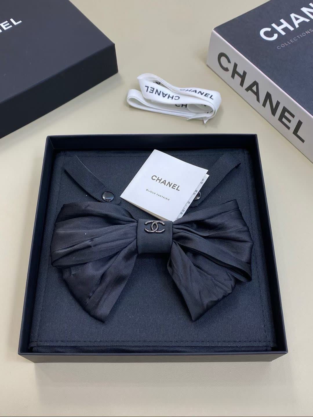 Chanel Black Satin Bow Hair Clip